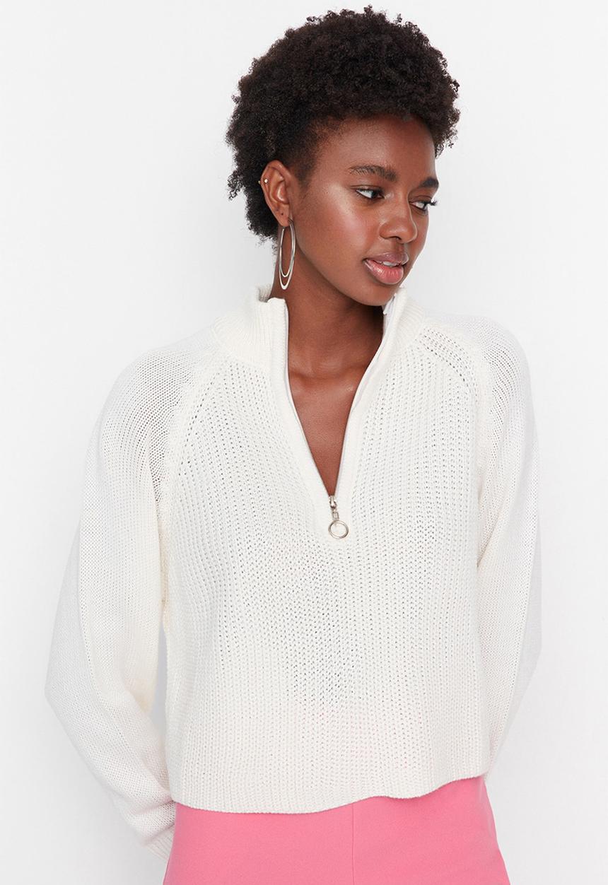 Trendyol - Crop zipper detail sweater - ecru
