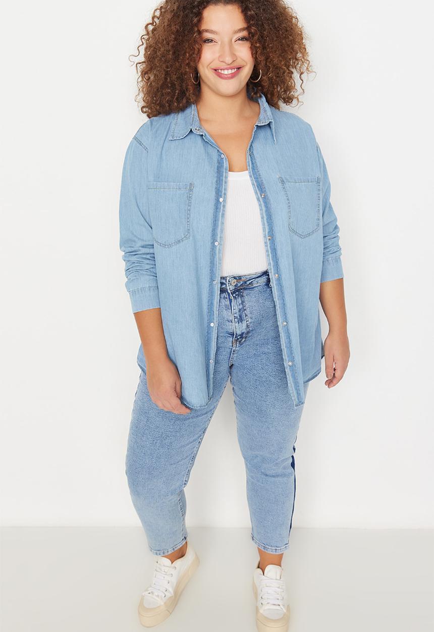 Trendyol - Plus denim shirt - light blue