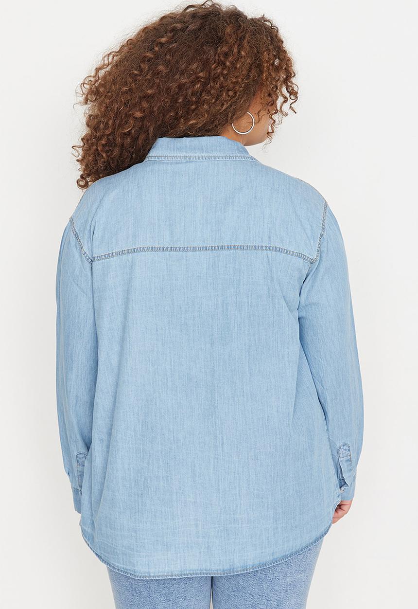 Trendyol - Plus denim shirt - light blue