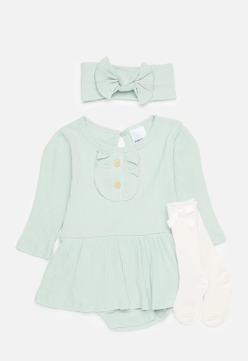 Pop Candy - Romper dress with socks & headband set - sage green