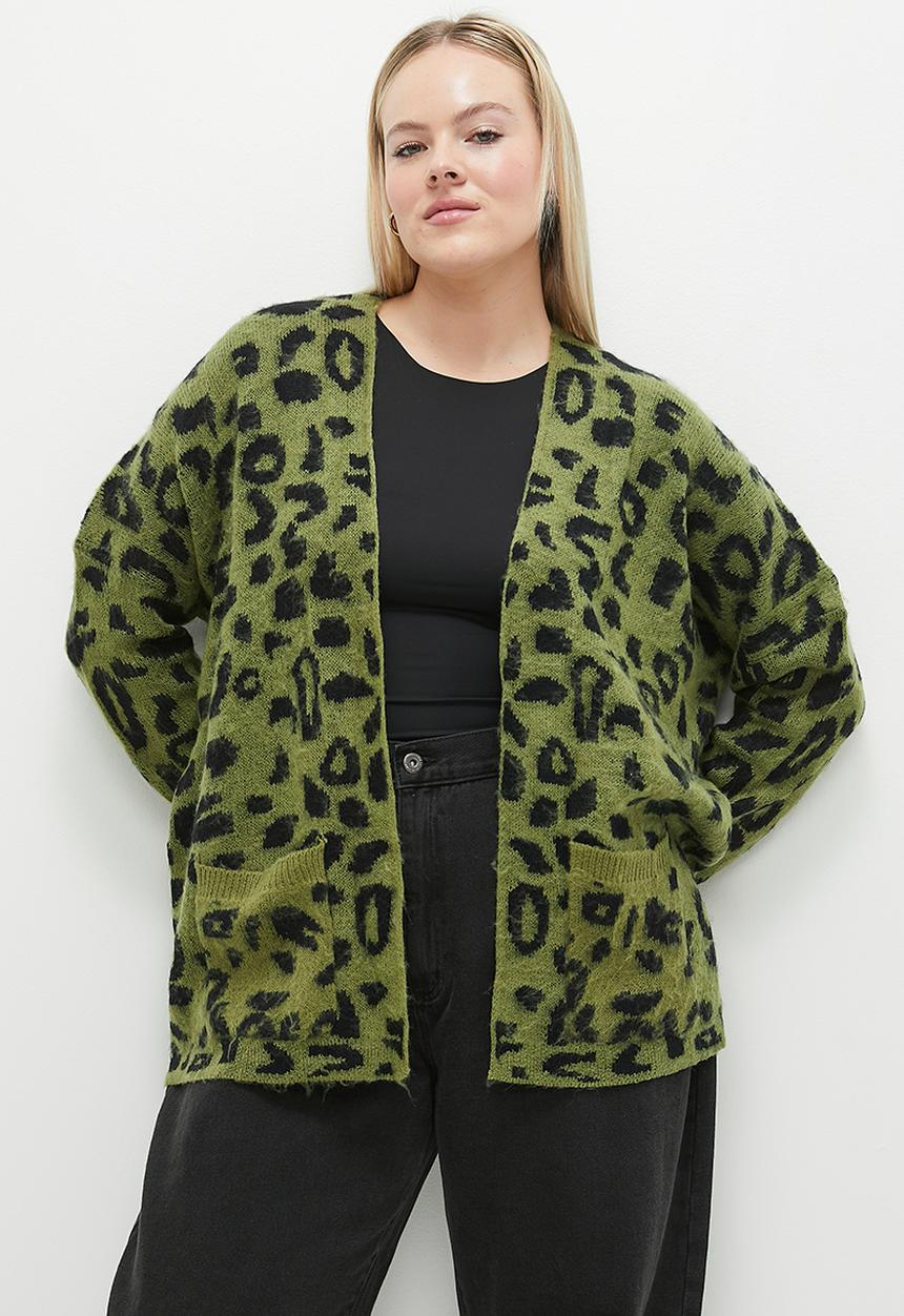 dailyfriday - Leopard Longer length cardi - olive & black