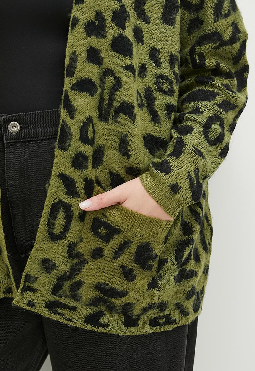 dailyfriday - Leopard Longer length cardi - olive & black