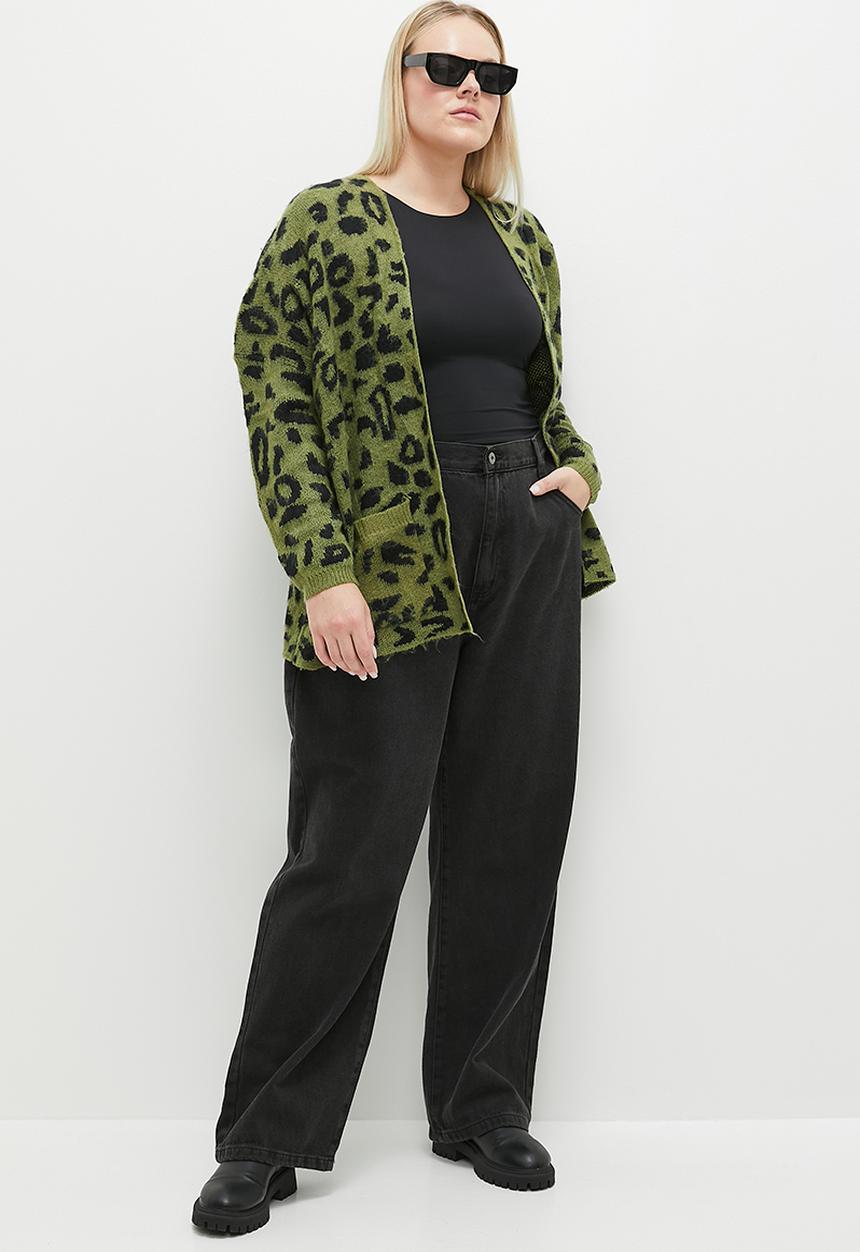 dailyfriday - Leopard Longer length cardi - olive & black