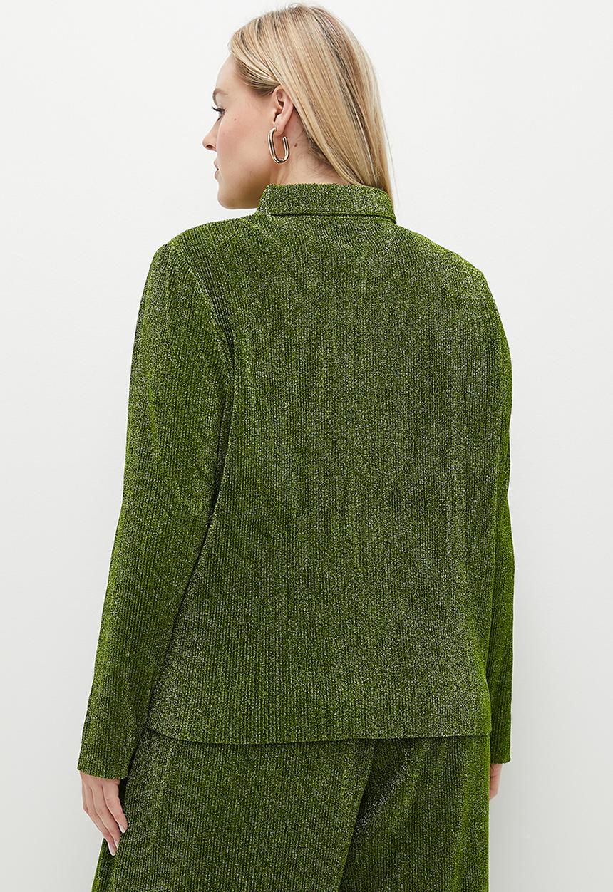 Glamorous - Plus Plisse Glitter Shirt - Green