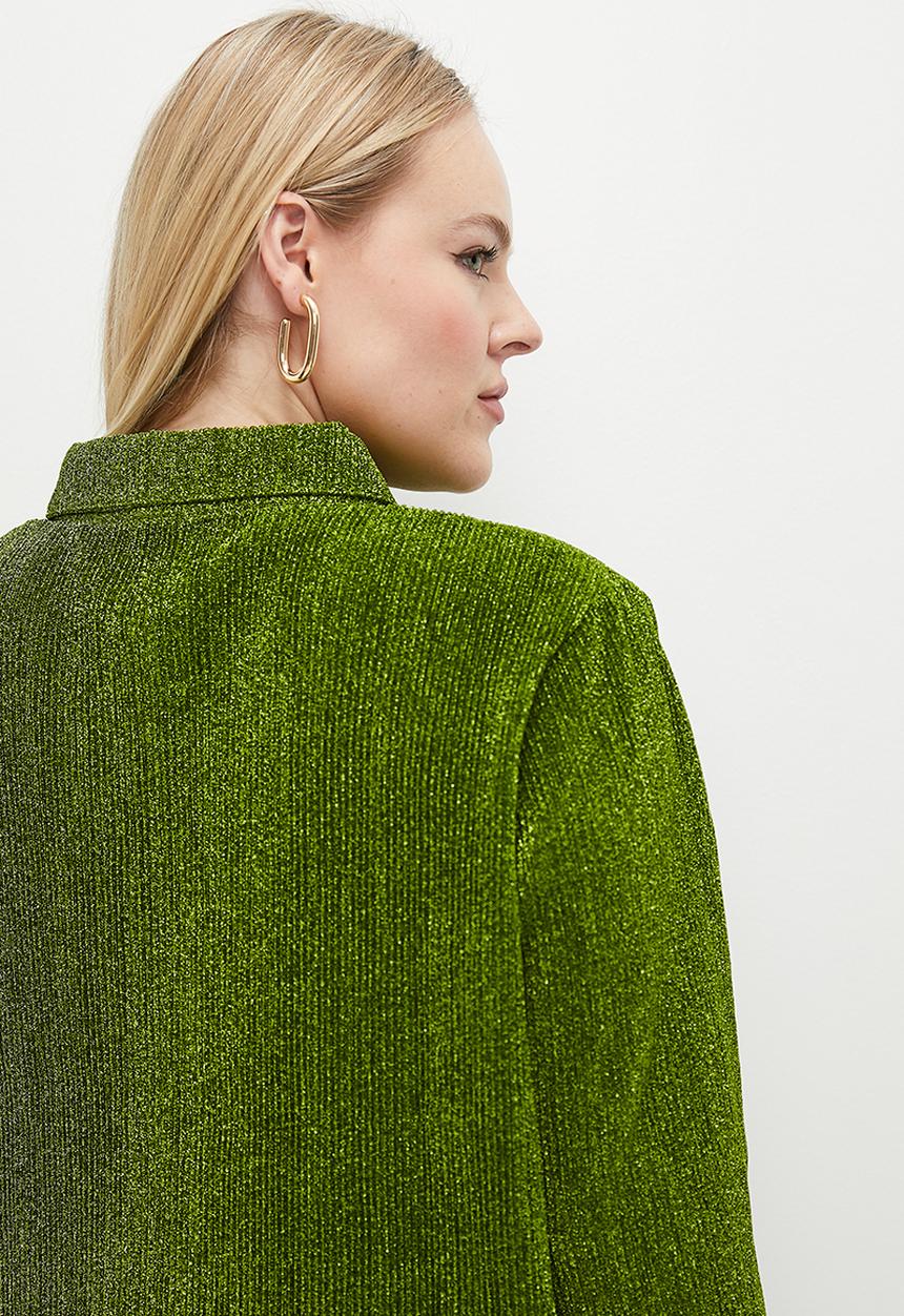 Glamorous - Plus Plisse Glitter Shirt - Green