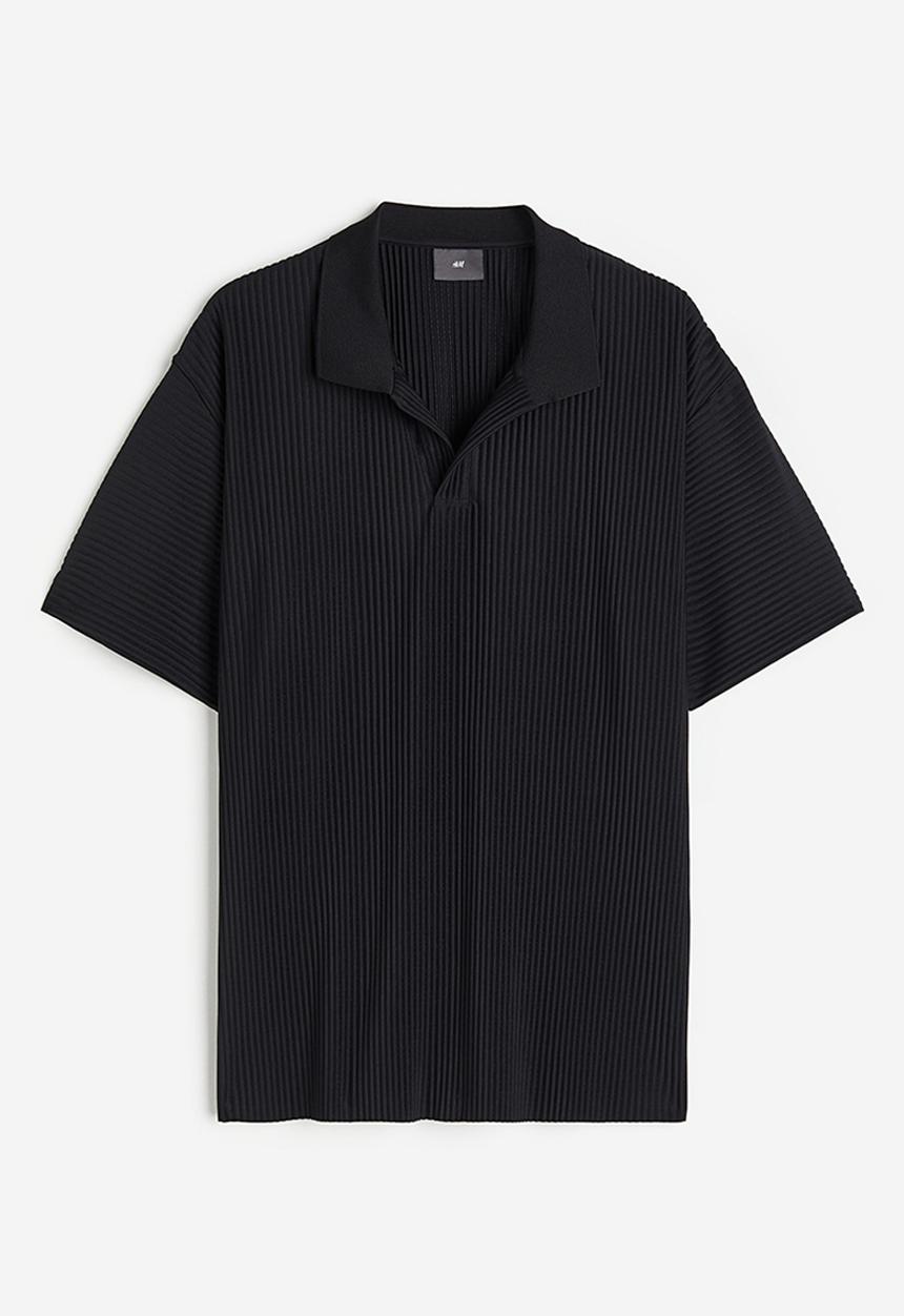 H&M - Relaxed fit pleated polo shirt - black