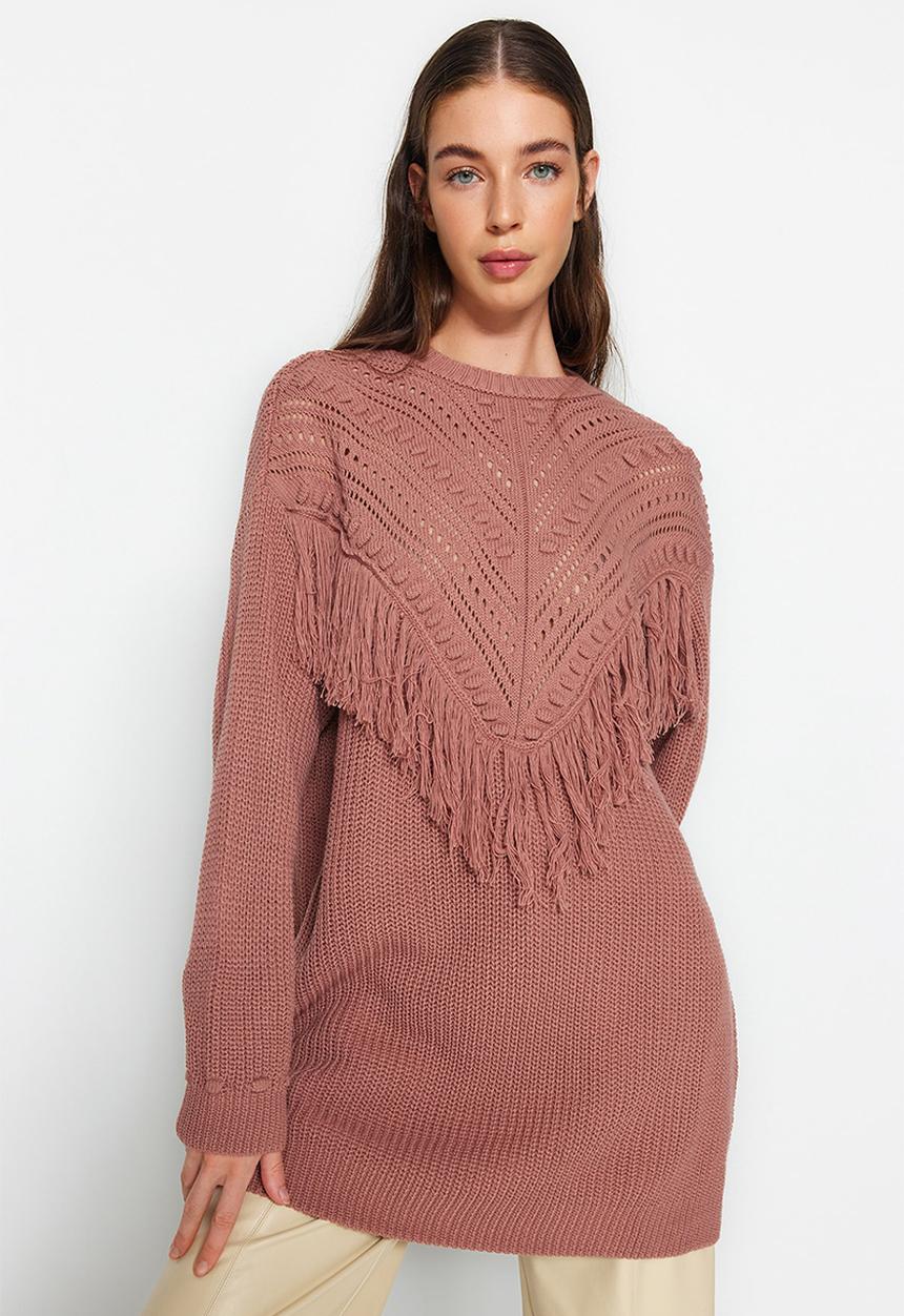 Trendyol - Tassel detail boho sweater - dried rose