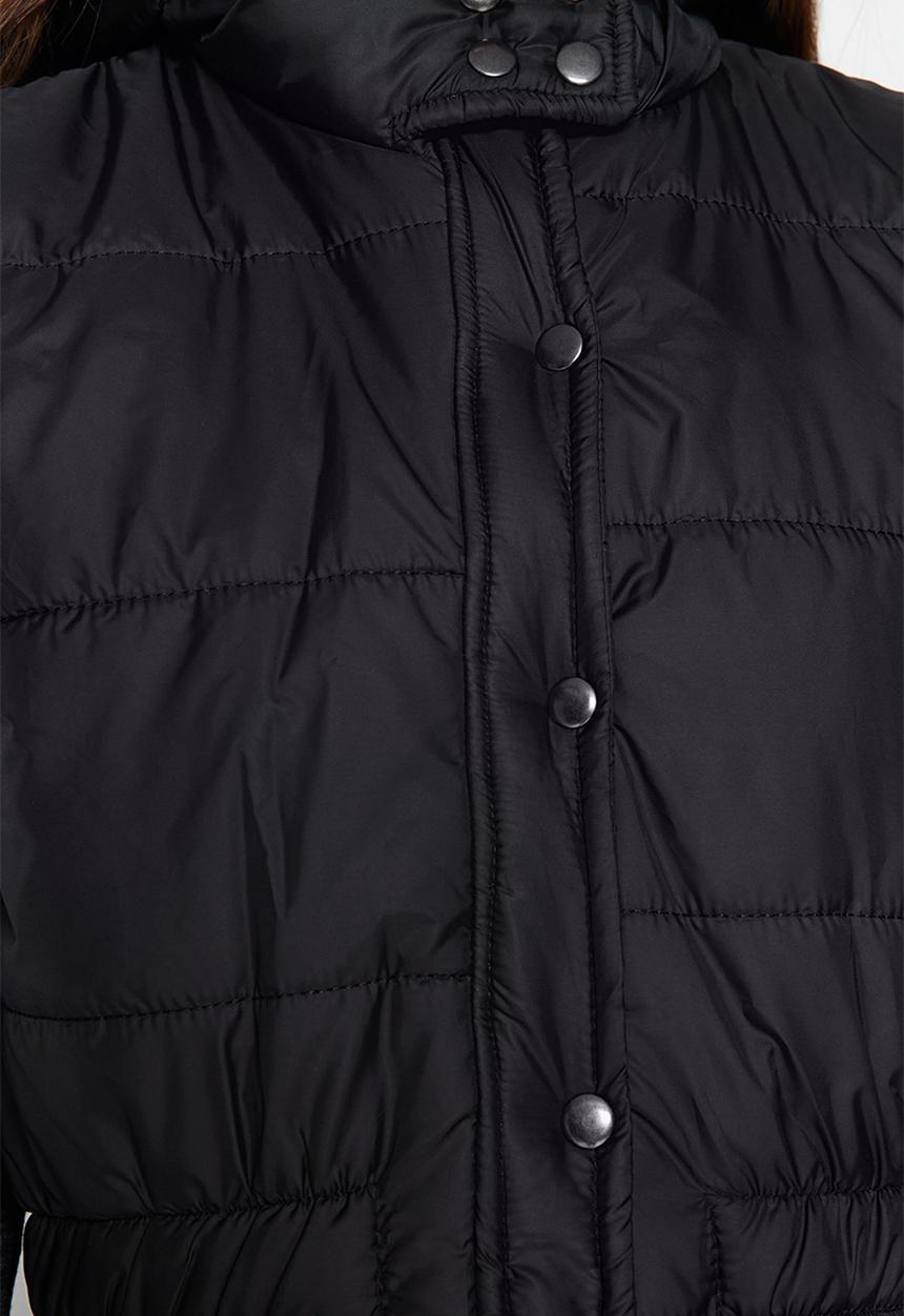 Trendyol - Puffer hooded long gillet - black