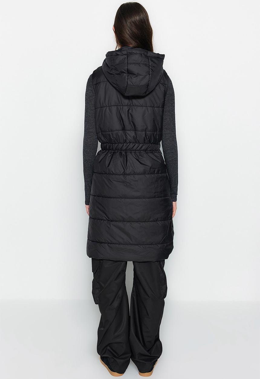 Trendyol - Puffer hooded long gillet - black