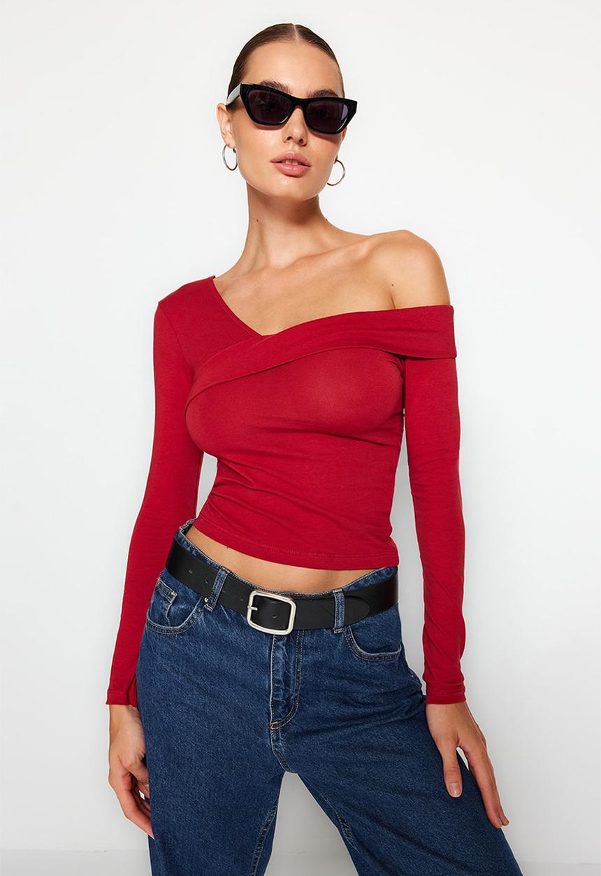 Trendyol - Off the shoulder long sleeve top - red
