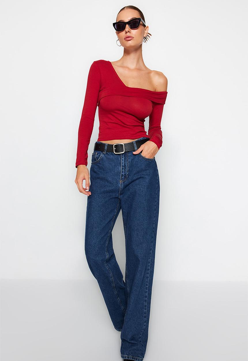 Trendyol - Off the shoulder long sleeve top - red