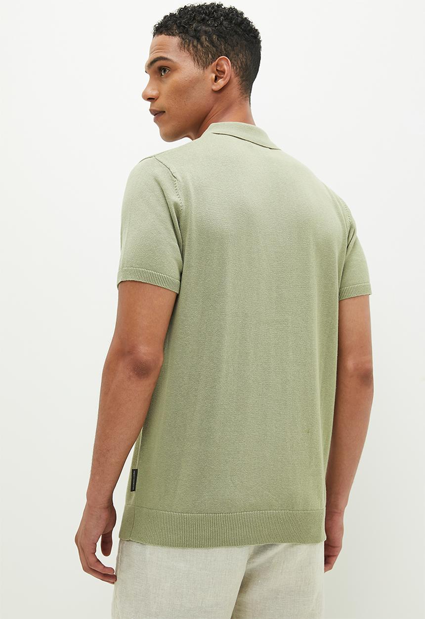French Connection - Cotton zip polo short sleeve - new sage