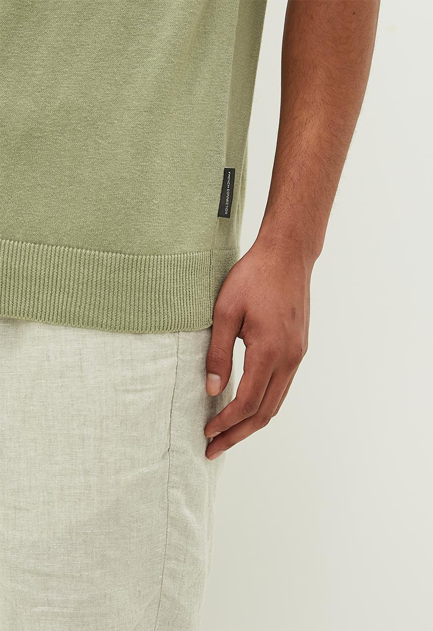 French Connection - Cotton zip polo short sleeve - new sage