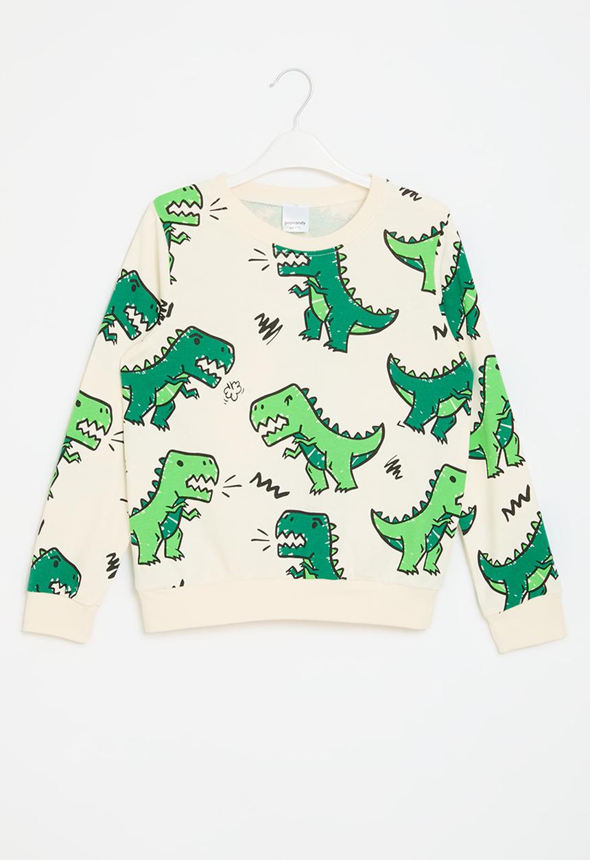 Pop Candy - Dinosaur print sweatshirt - ecru/green