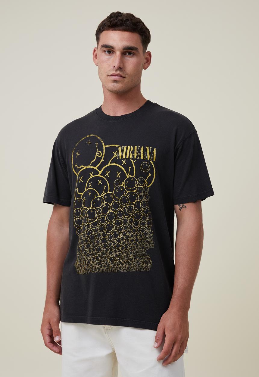 Cotton On - Premium Loose Fit Music T-Shirt- Washed Black/Nirvana