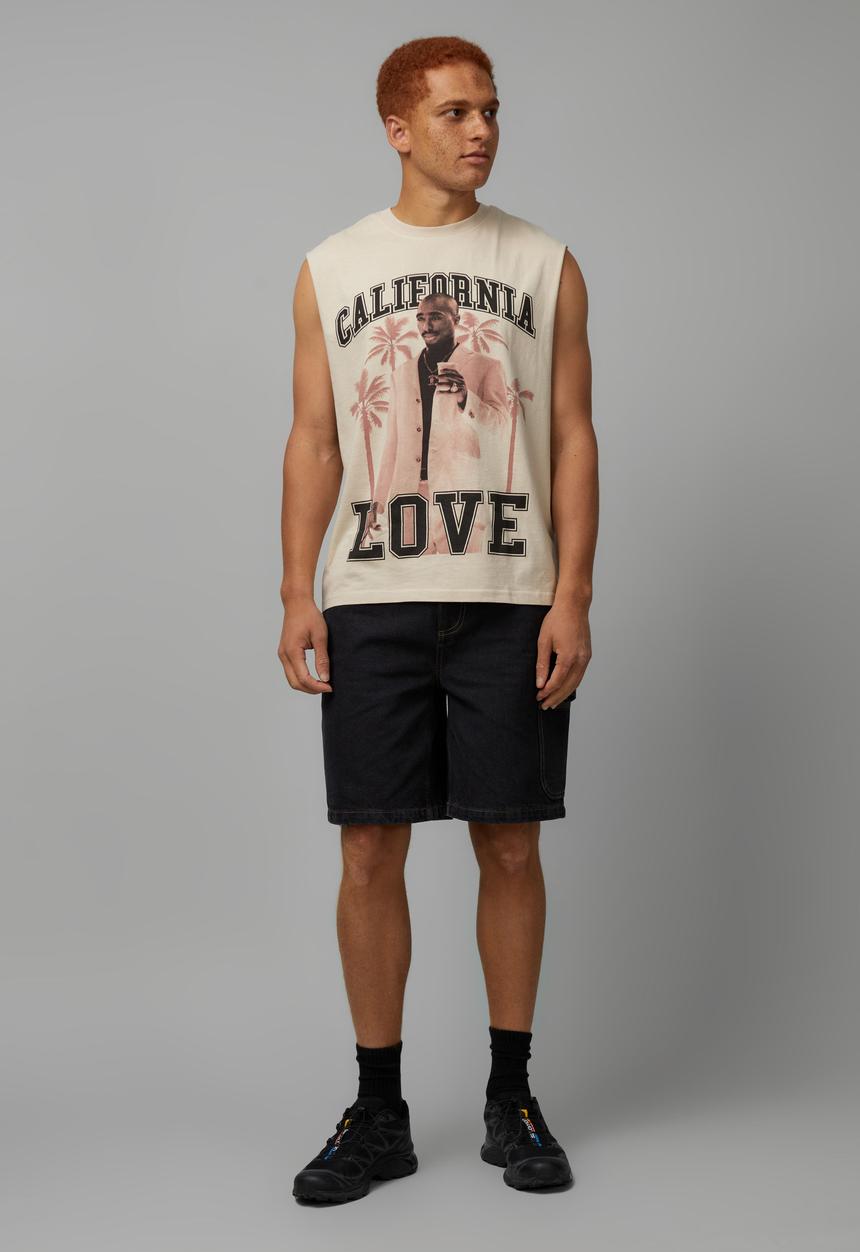 Factorie - Music Merch Muscle Tank - Lcn Bra Washed Beige/Tupac 