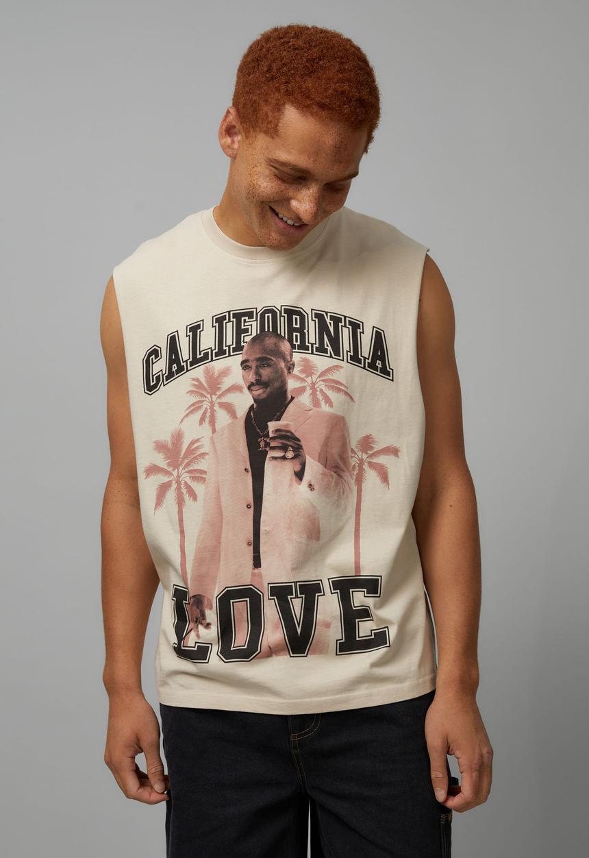 Factorie - Music Merch Muscle Tank - Lcn Bra Washed Beige/Tupac 
