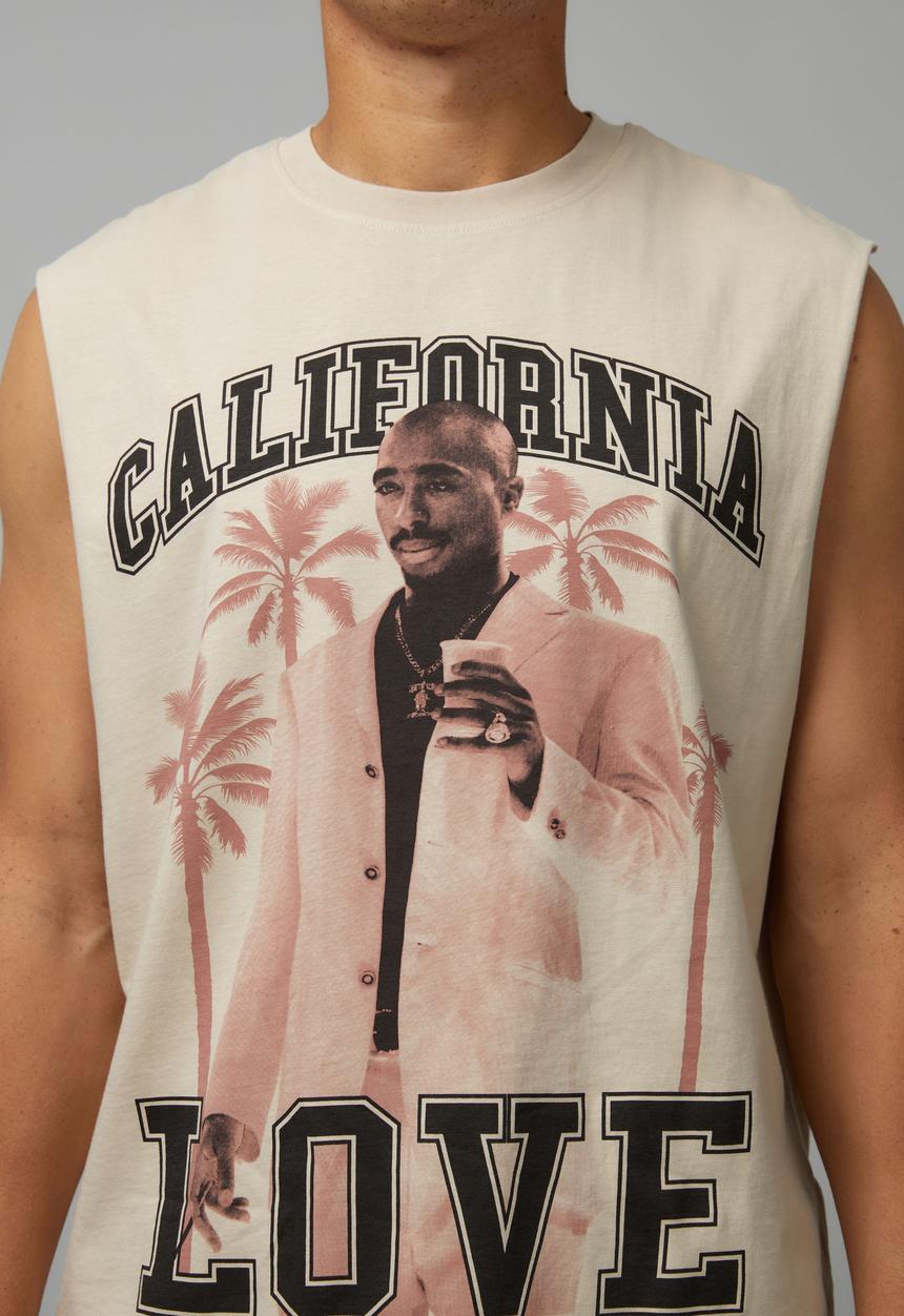 Factorie - Music Merch Muscle Tank - Lcn Bra Washed Beige/Tupac 
