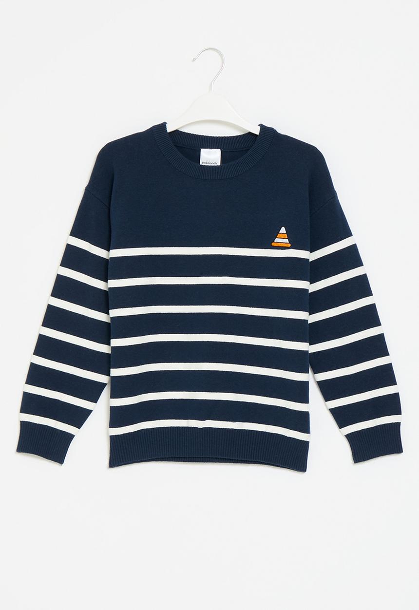 Pop Candy - Striped knitted sweater - navy & white