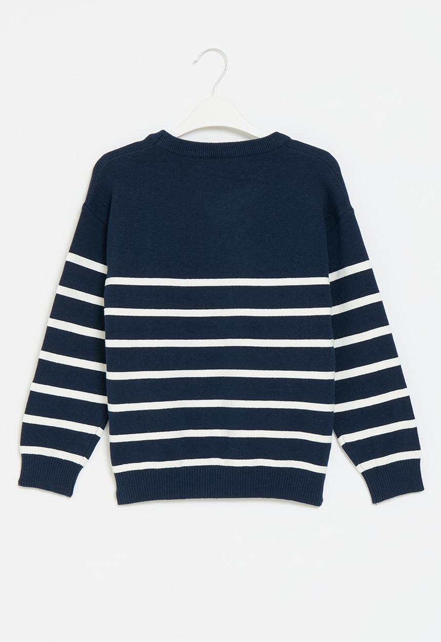 Pop Candy - Striped knitted sweater - navy & white