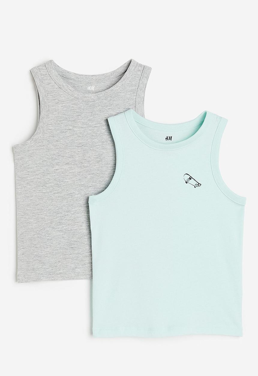 H&M - 2-pack cotton vest tops - light turquoise & skateboard