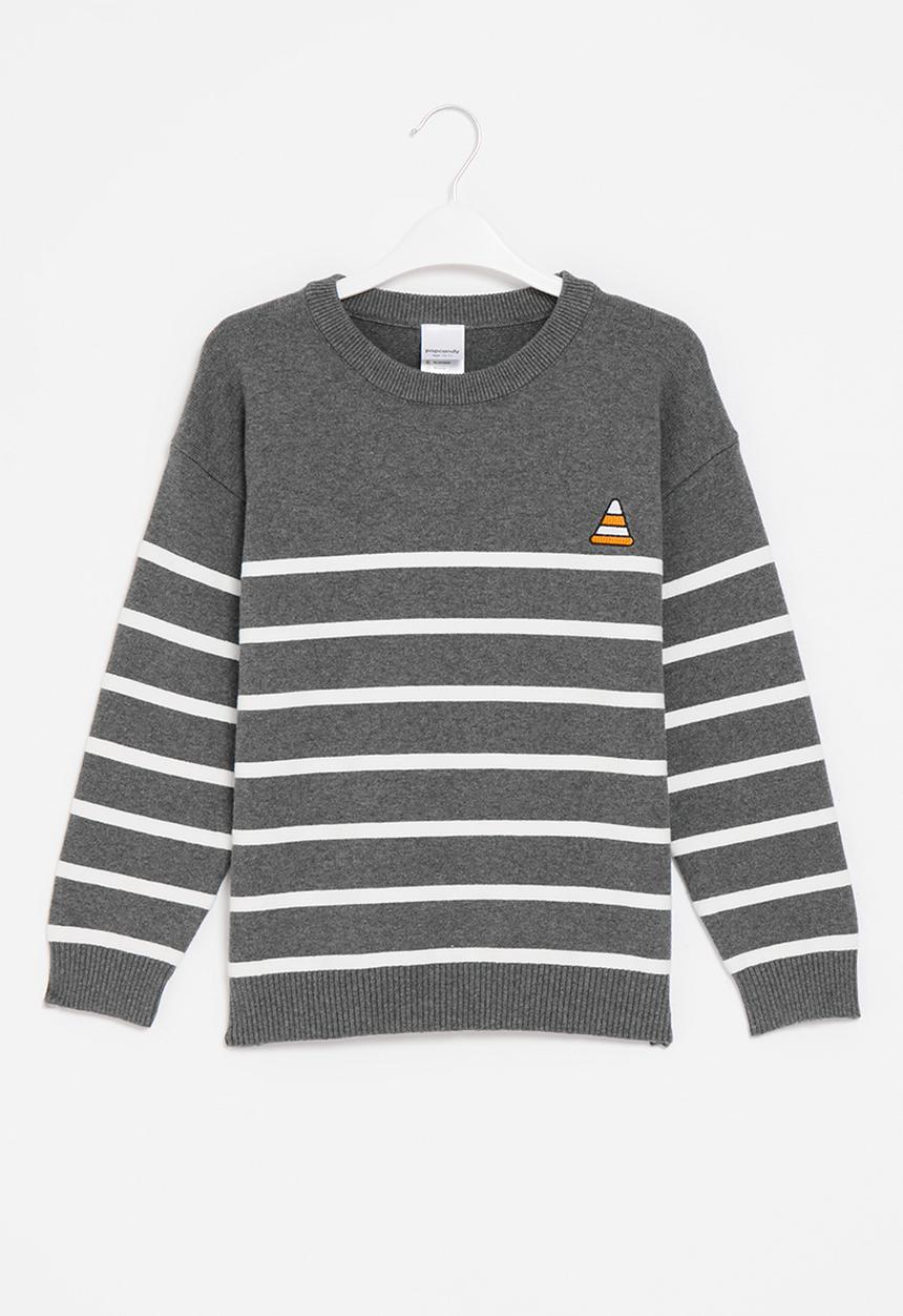 Pop Candy - Striped knitted sweater - grey & white