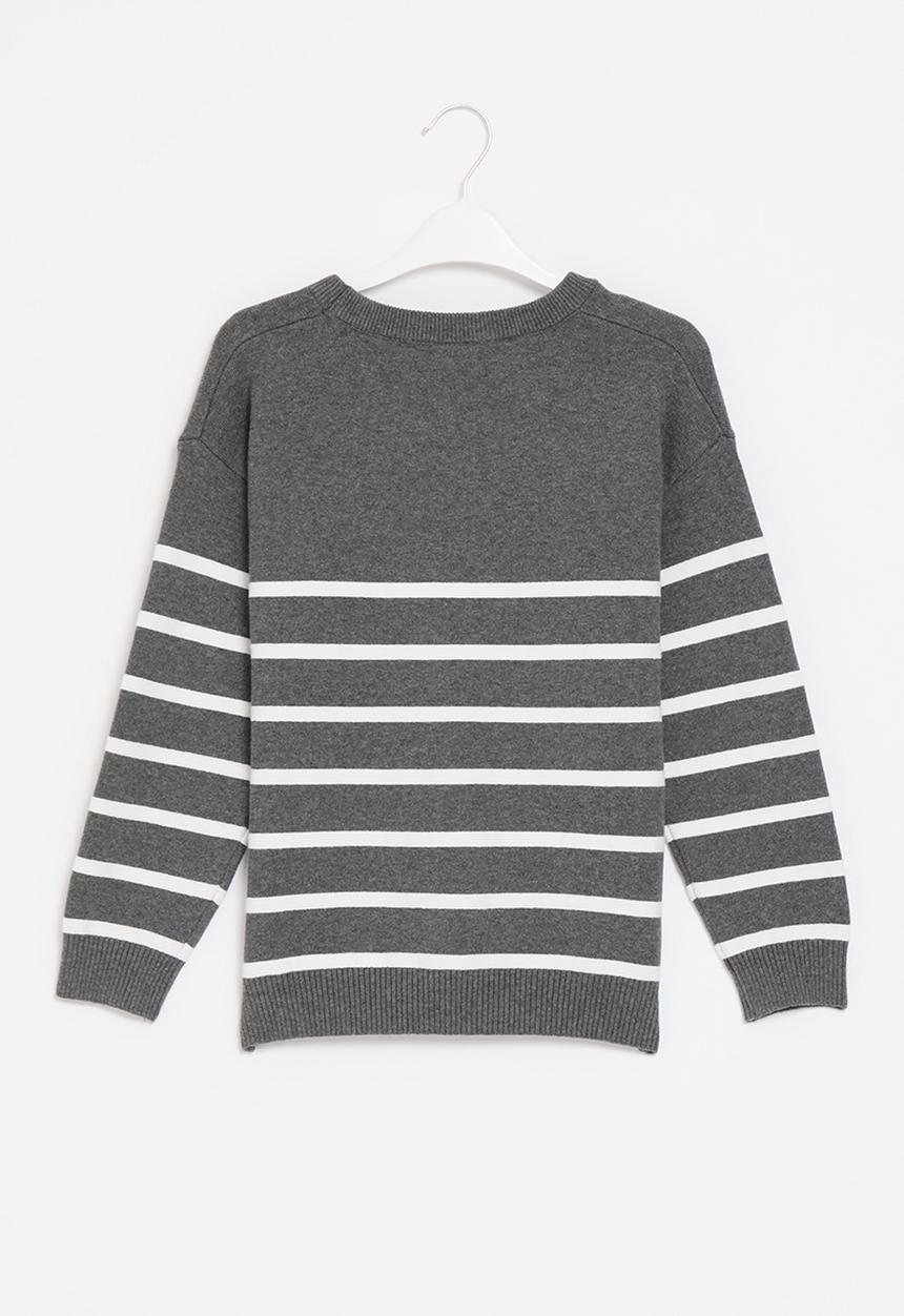 Pop Candy - Striped knitted sweater - grey & white