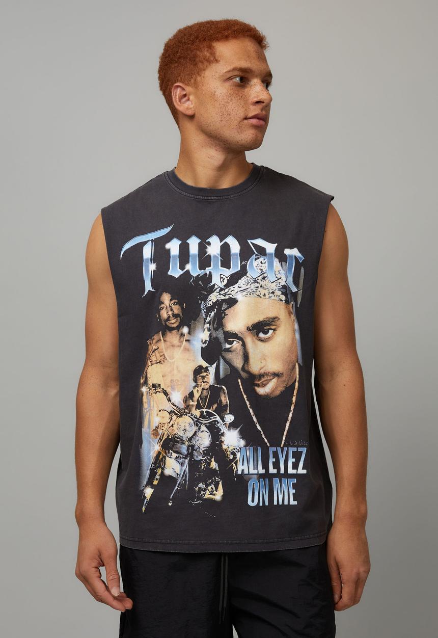 Factorie - Music Merch Muscle Tank - Lcn Bra Washed Black/Tupac