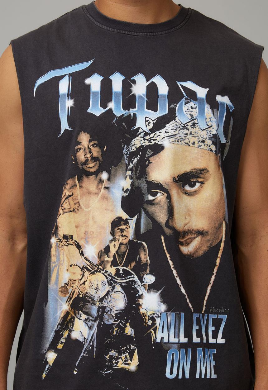 Factorie - Music Merch Muscle Tank - Lcn Bra Washed Black/Tupac