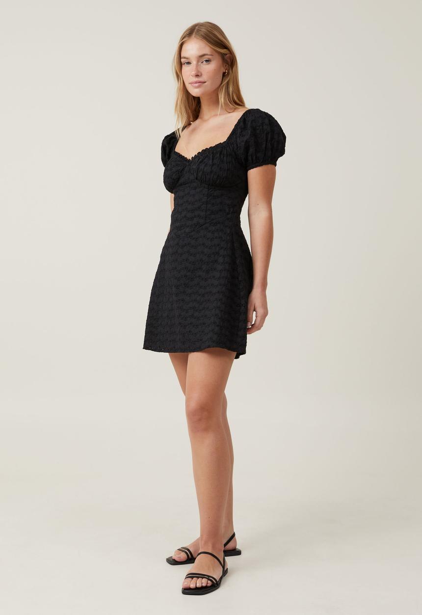 Cotton On - Corset Broderie Mini Dress - Black