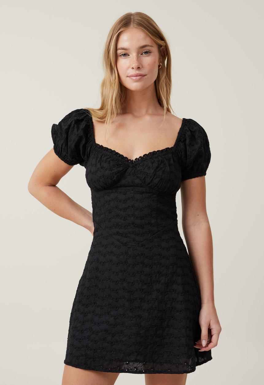 Cotton On - Corset Broderie Mini Dress - Black