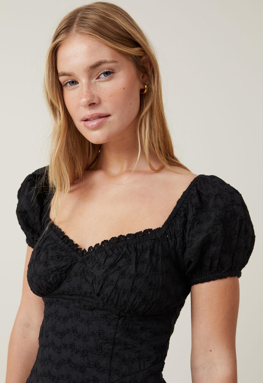 Cotton On - Corset Broderie Mini Dress - Black
