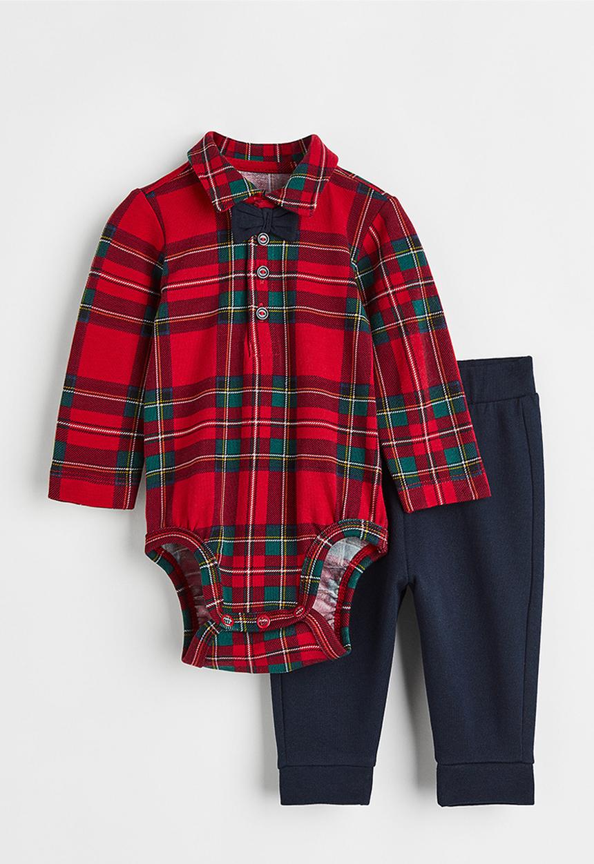 H&M - 2-Piece cotton set - red & green checked