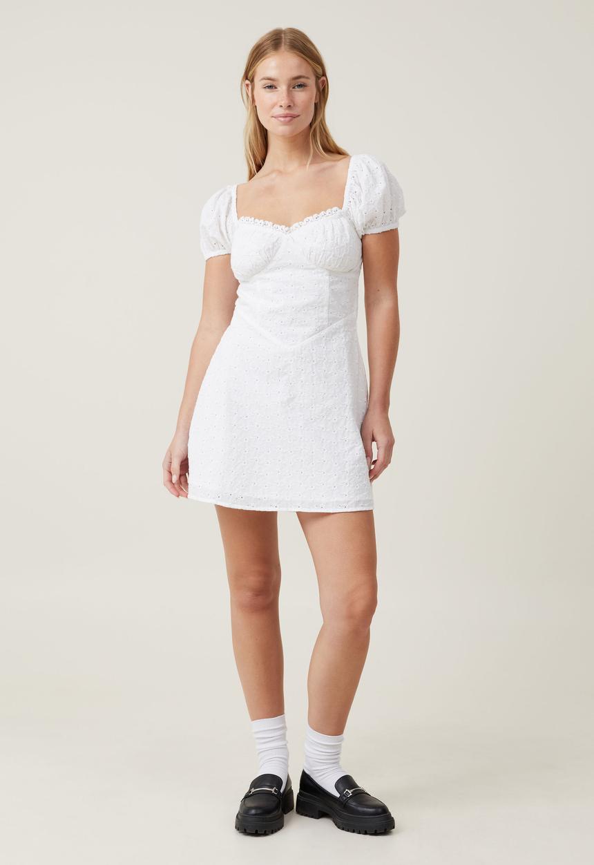 Cotton On - Corset Broderie Mini Dress - White