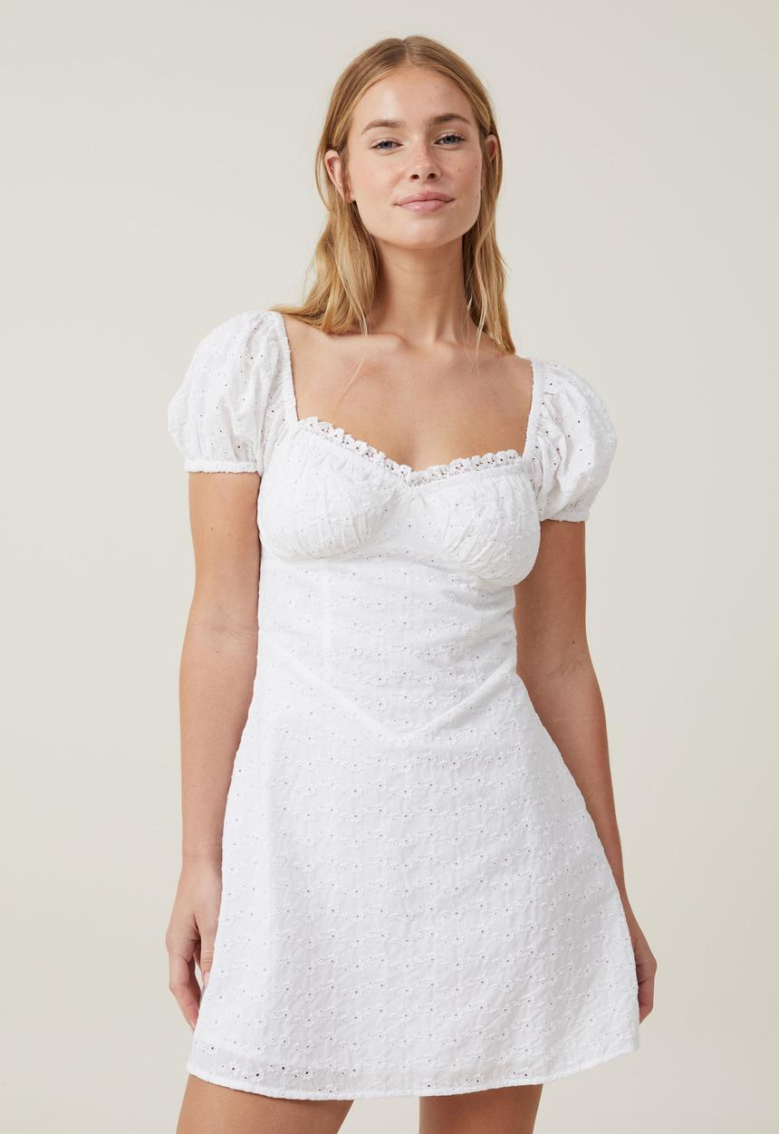 Cotton On - Corset Broderie Mini Dress - White
