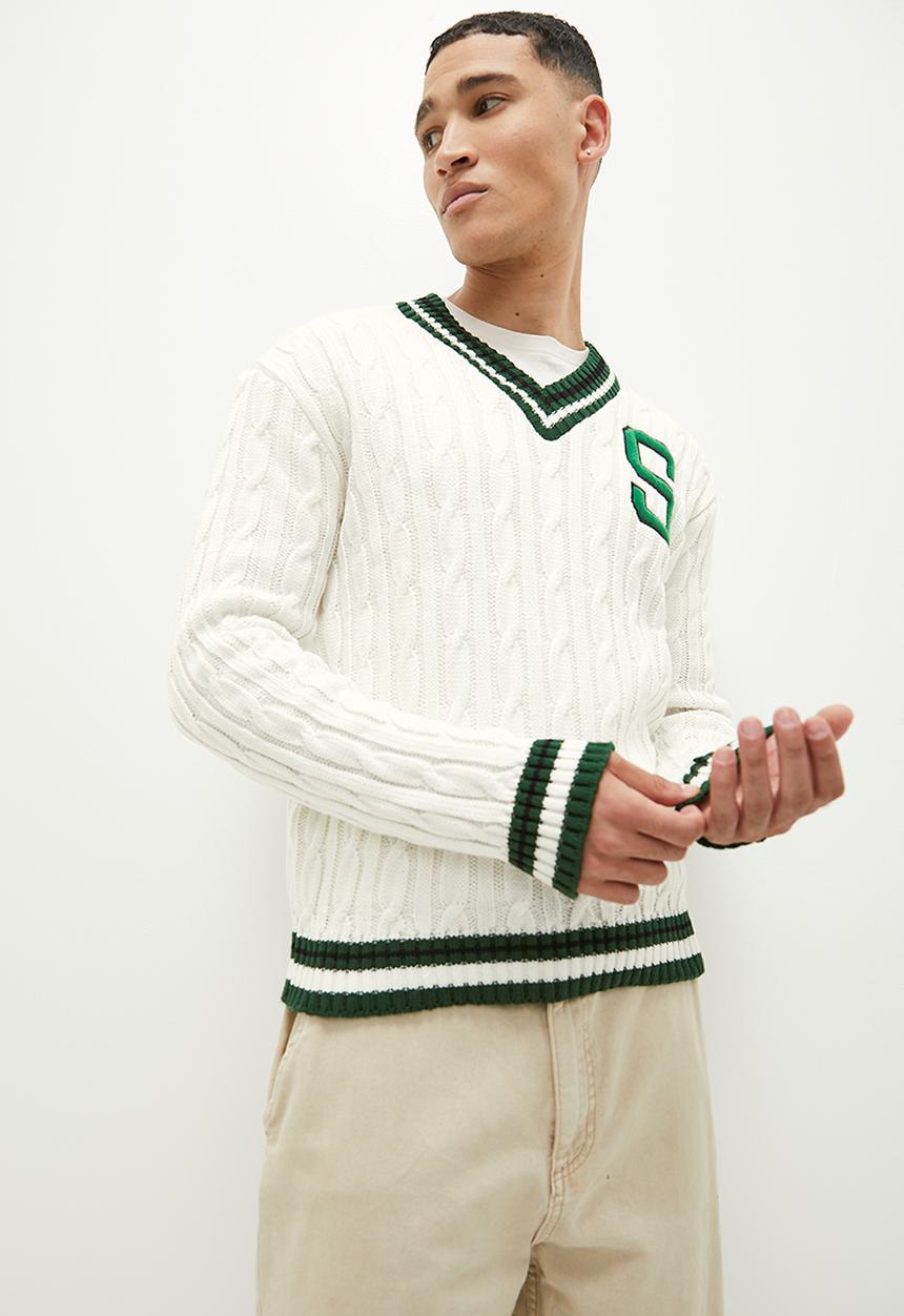 STYLE REPUBLIC - Oversized collegiate knit jumper - ecru/green