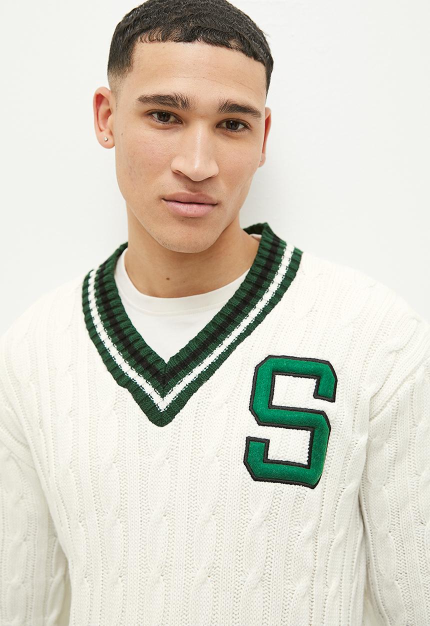 STYLE REPUBLIC - Oversized collegiate knit jumper - ecru/green