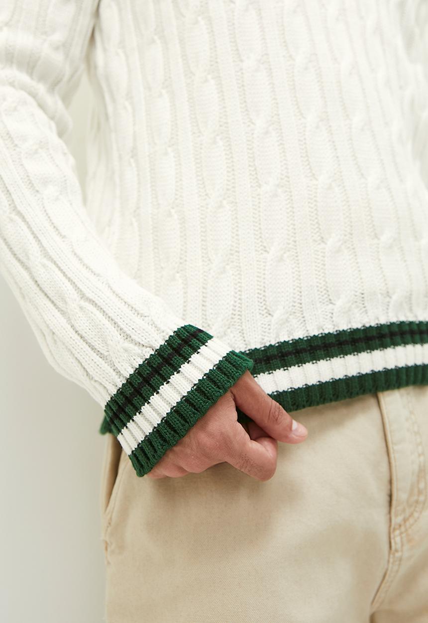 STYLE REPUBLIC - Oversized collegiate knit jumper - ecru/green