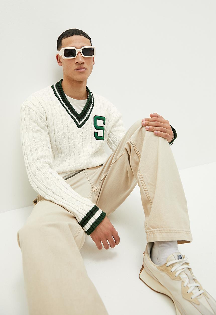 STYLE REPUBLIC - Oversized collegiate knit jumper - ecru/green