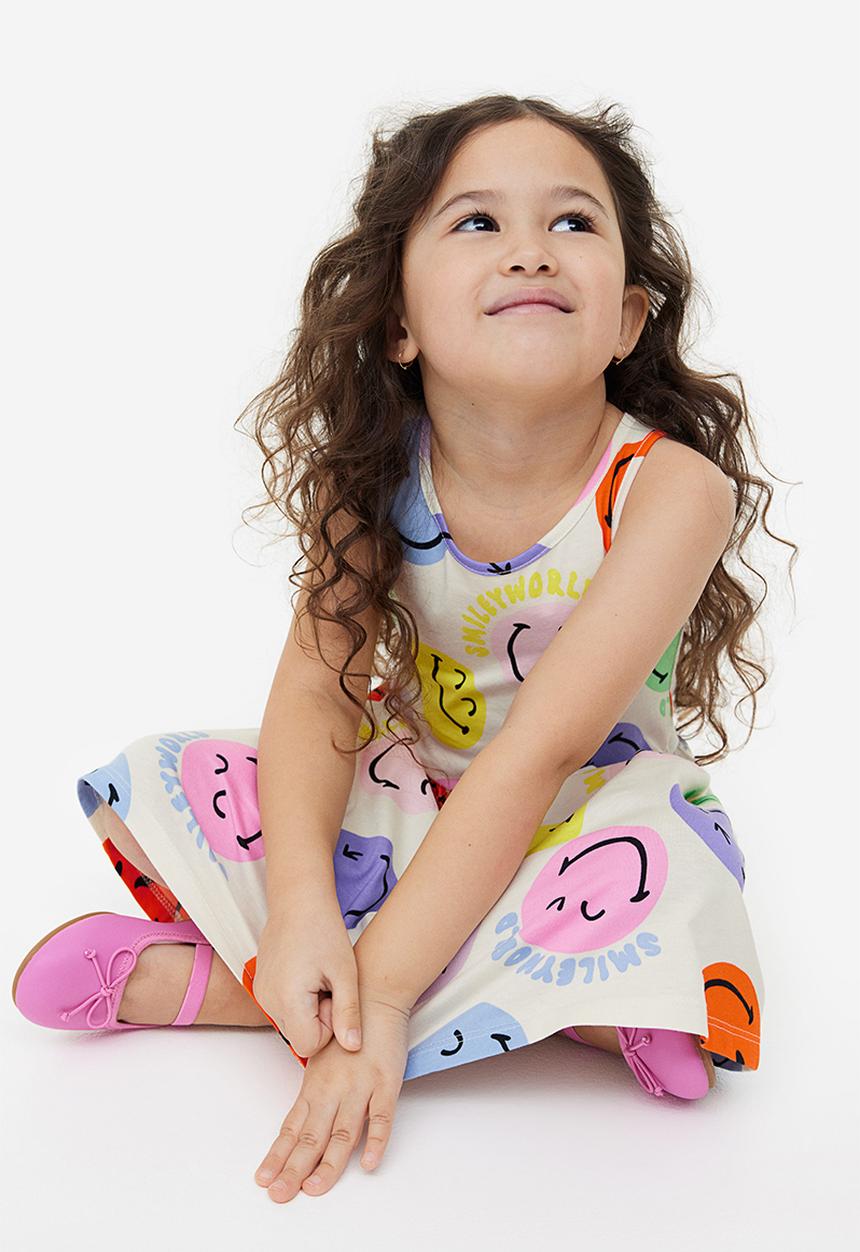 H&M - Printed cotton dress - white & smileyworld®