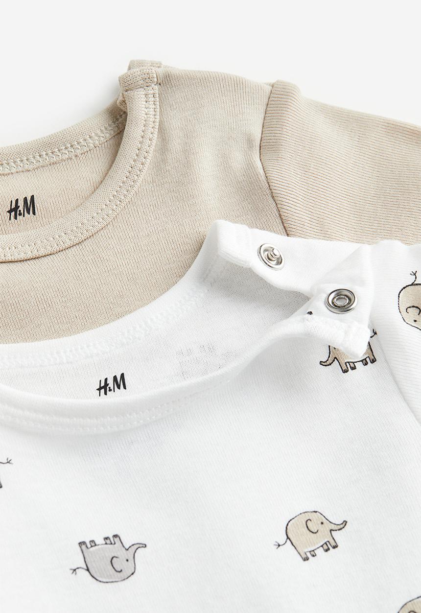 H&M - 2-Pack short-sleeved bodysuits -  light beige elephants 