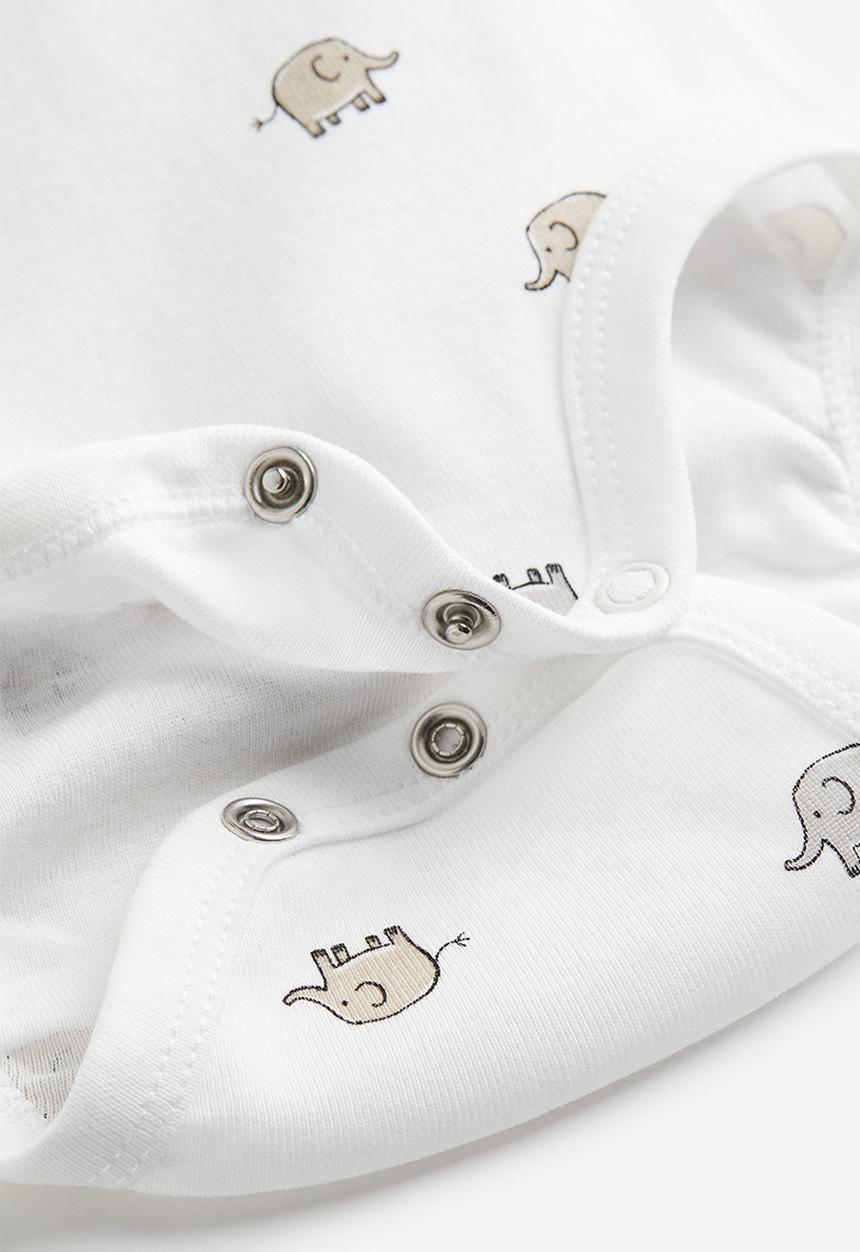 H&M - 2-Pack short-sleeved bodysuits -  light beige elephants 