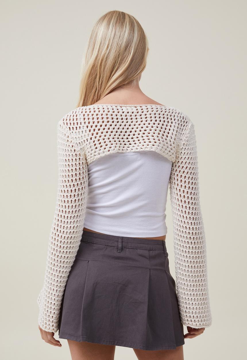Cotton On - Crochet Bell Sleeve Shrug - Ecru