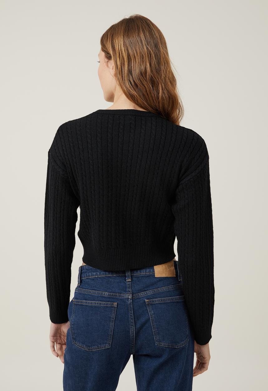 Cotton On - Everfine Cable Crew Neck Pullover - Black