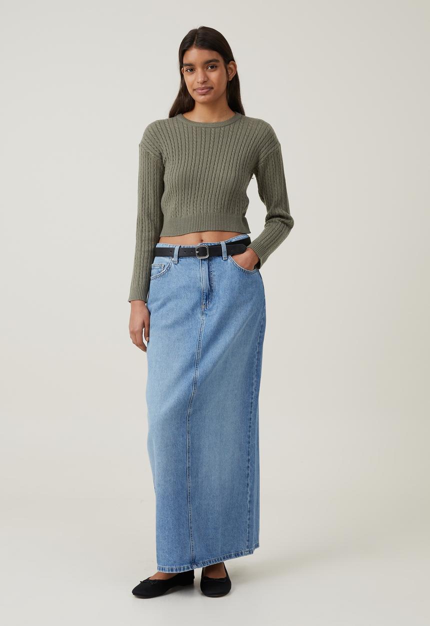 Cotton On - Everfine Cable Crew Neck Pullover - Woodland