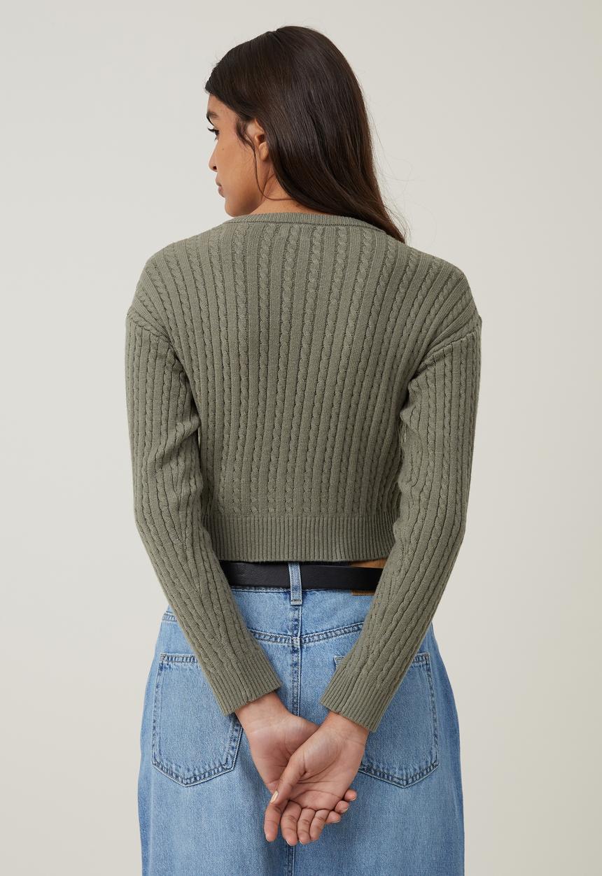 Cotton On - Everfine Cable Crew Neck Pullover - Woodland