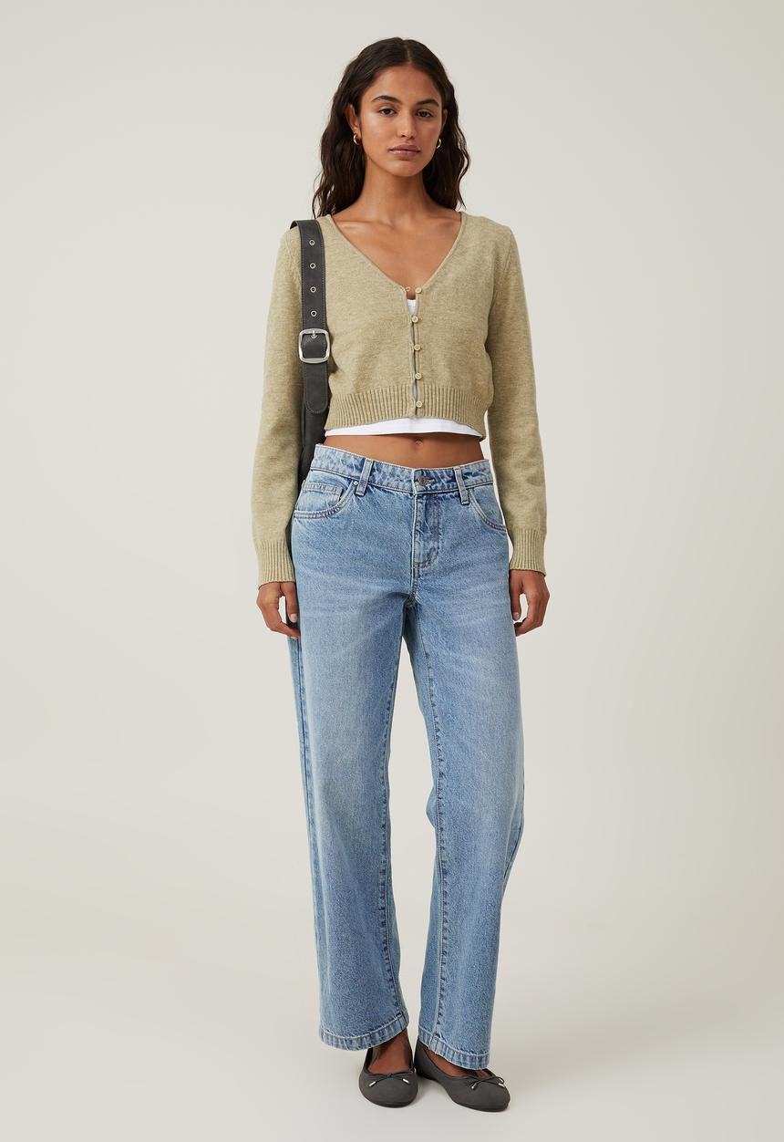 Cotton On - Everfine Crop V-Neck Button Cardigan - Olive Leaf Marle