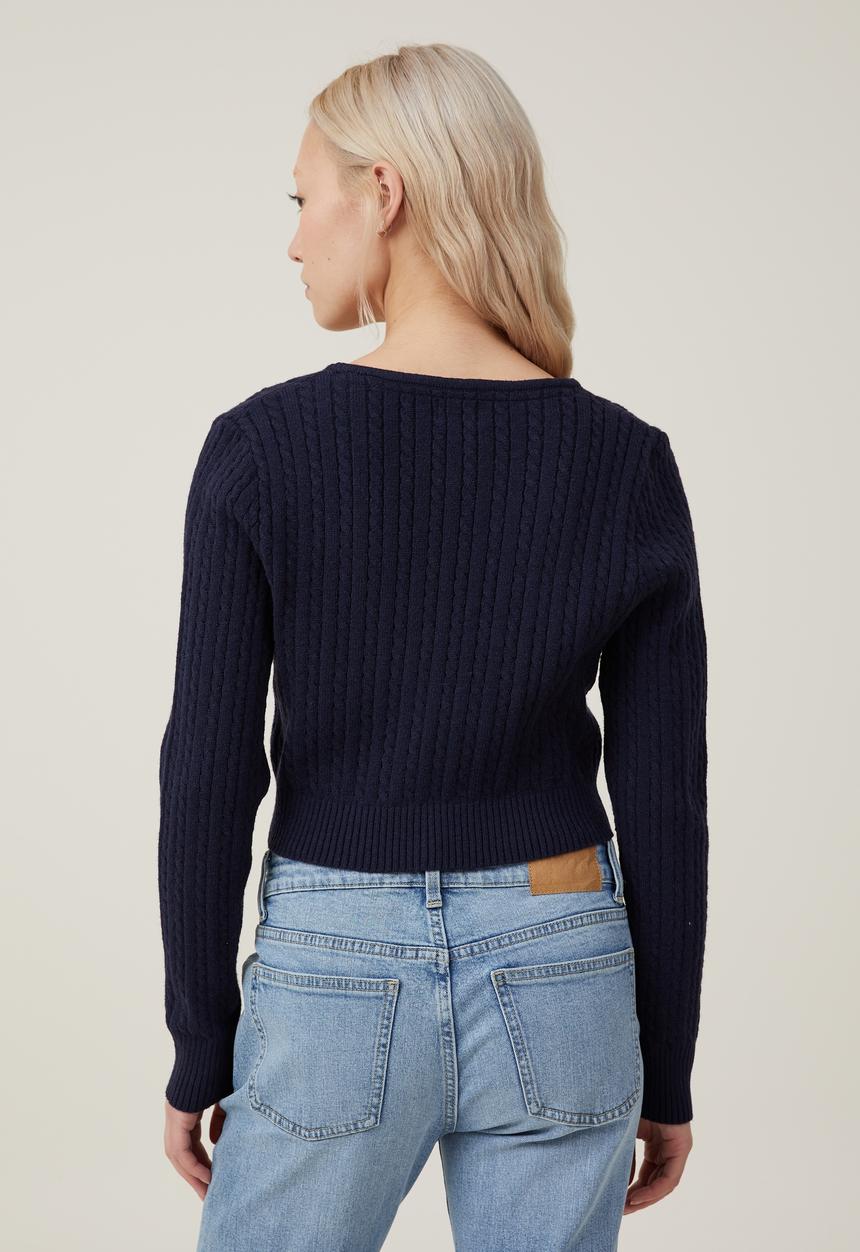 Cotton On - Everfine Crop V-Neck Button Cardigan - Winter Night Cable
