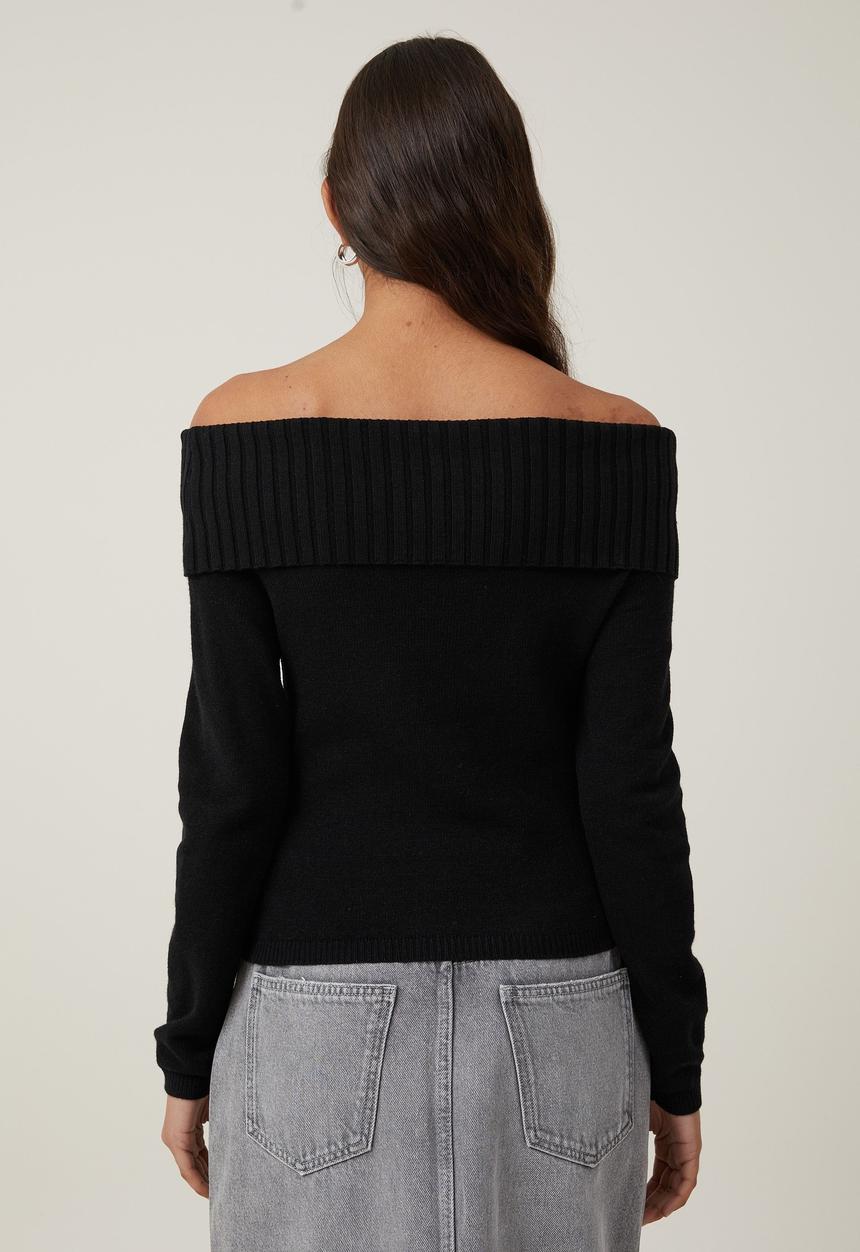 Cotton On - Everfine Off The Shoulder Pullover - Black
