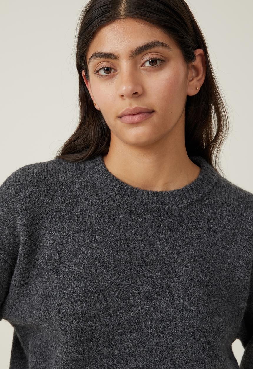 Cotton On - Everything Crew Neck Pullover - Dark Shadow Grey Marle
